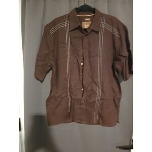 Bruno New York Pure Linen Brown Button Up, Men's Large Shirt, Short Sleeve